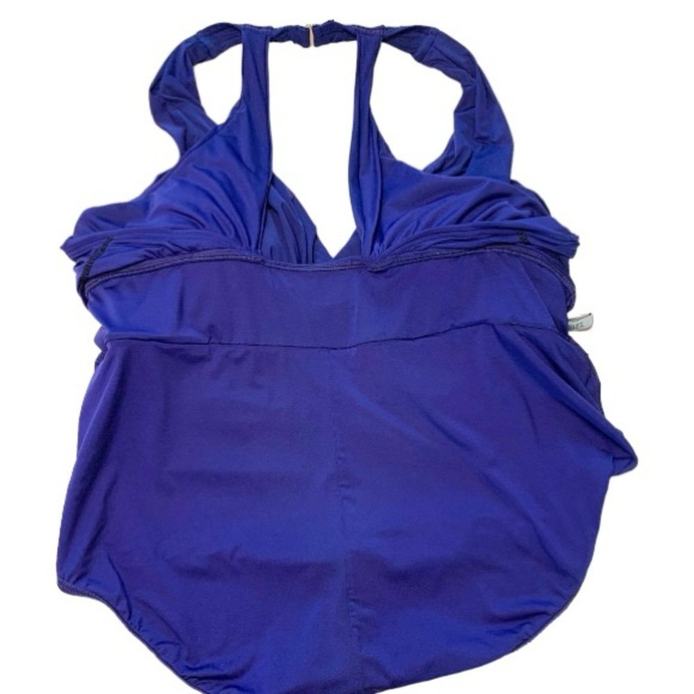BADGLEY MISCHKA Mío Plunge Midnight Blue Shirred Waist 1 pc Swim Sz 18 - Picture 6 of 13